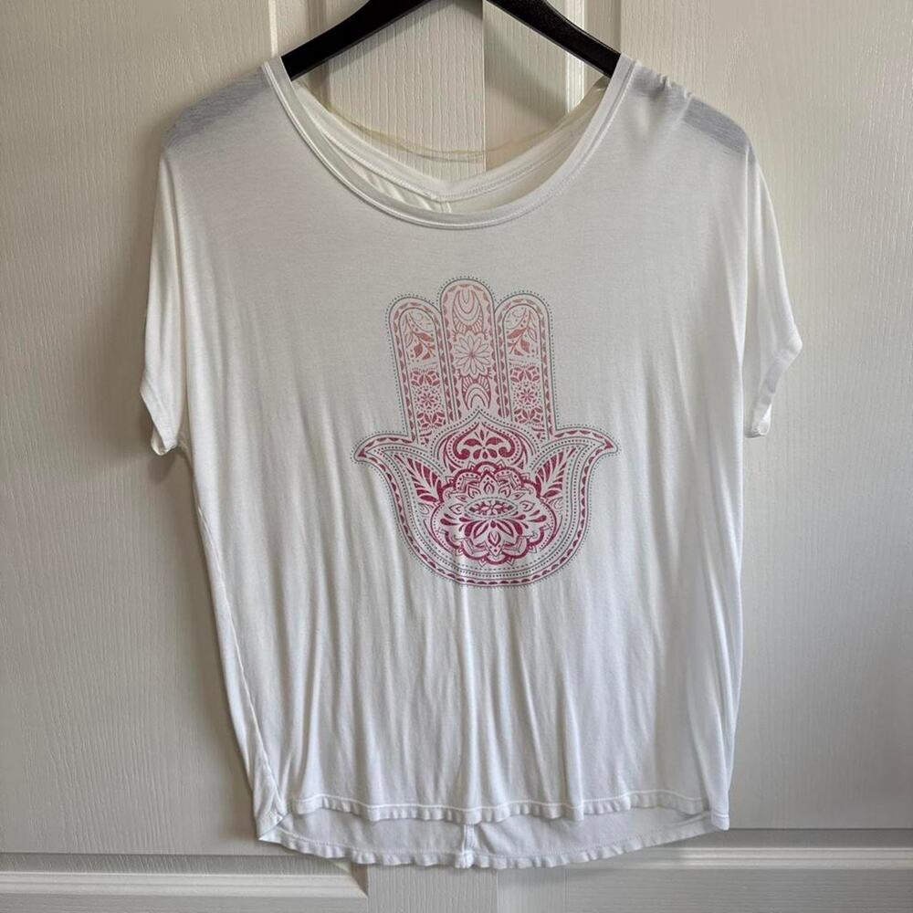 Women's White T-shirt with Pink Hamsa size L